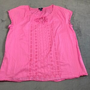 Gap Pink Embroidered Peasant Top Womens Large Cotton Short Sleeve Boho Blouse